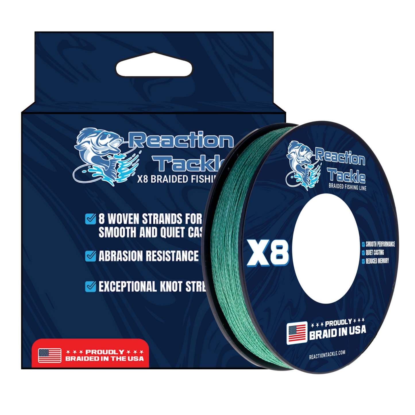 Reaction Tackle BRAIDED IN THE USA Fishing Line- 8X- NEW Reaction Tackle