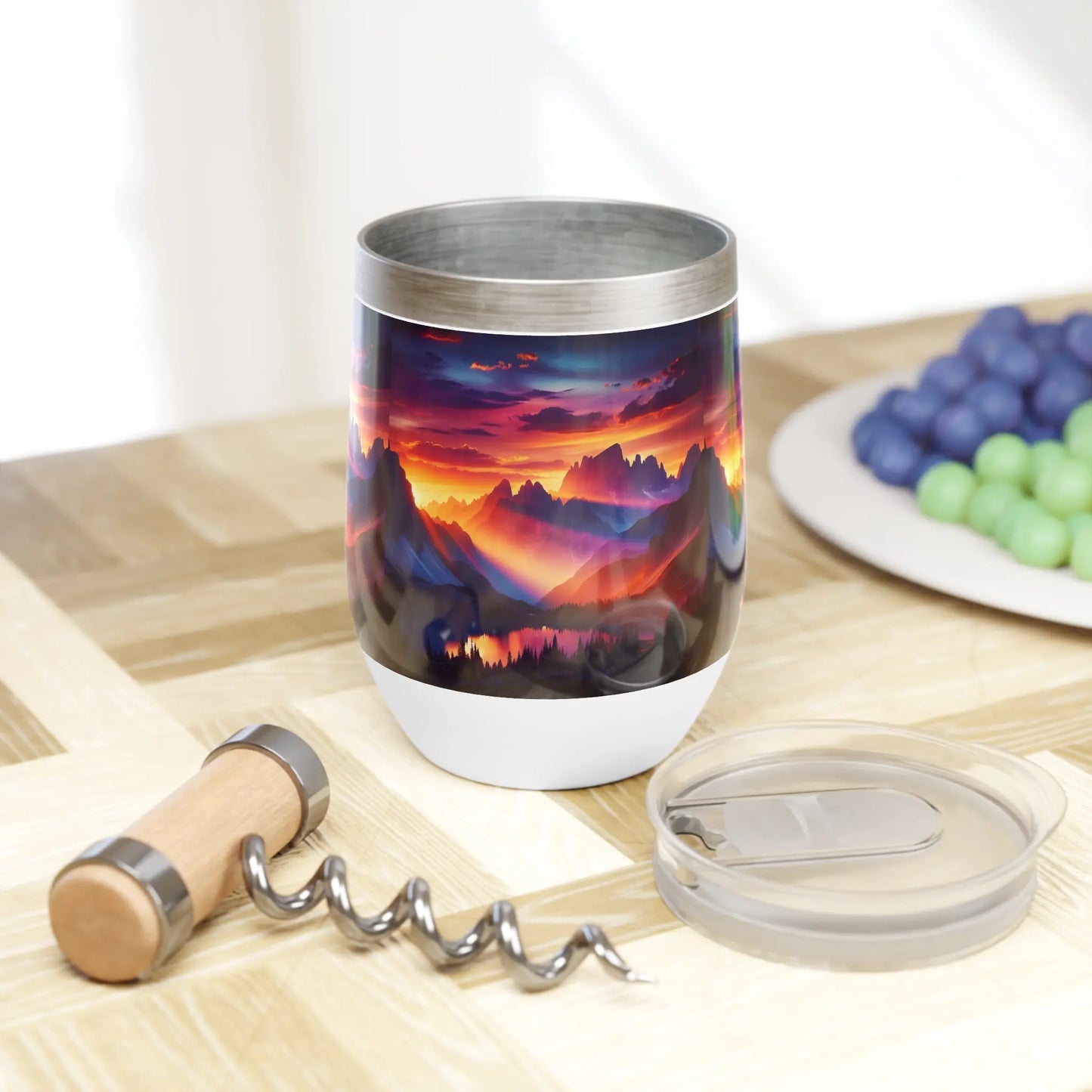Vibrant Mountain Wine Tumbler Printify