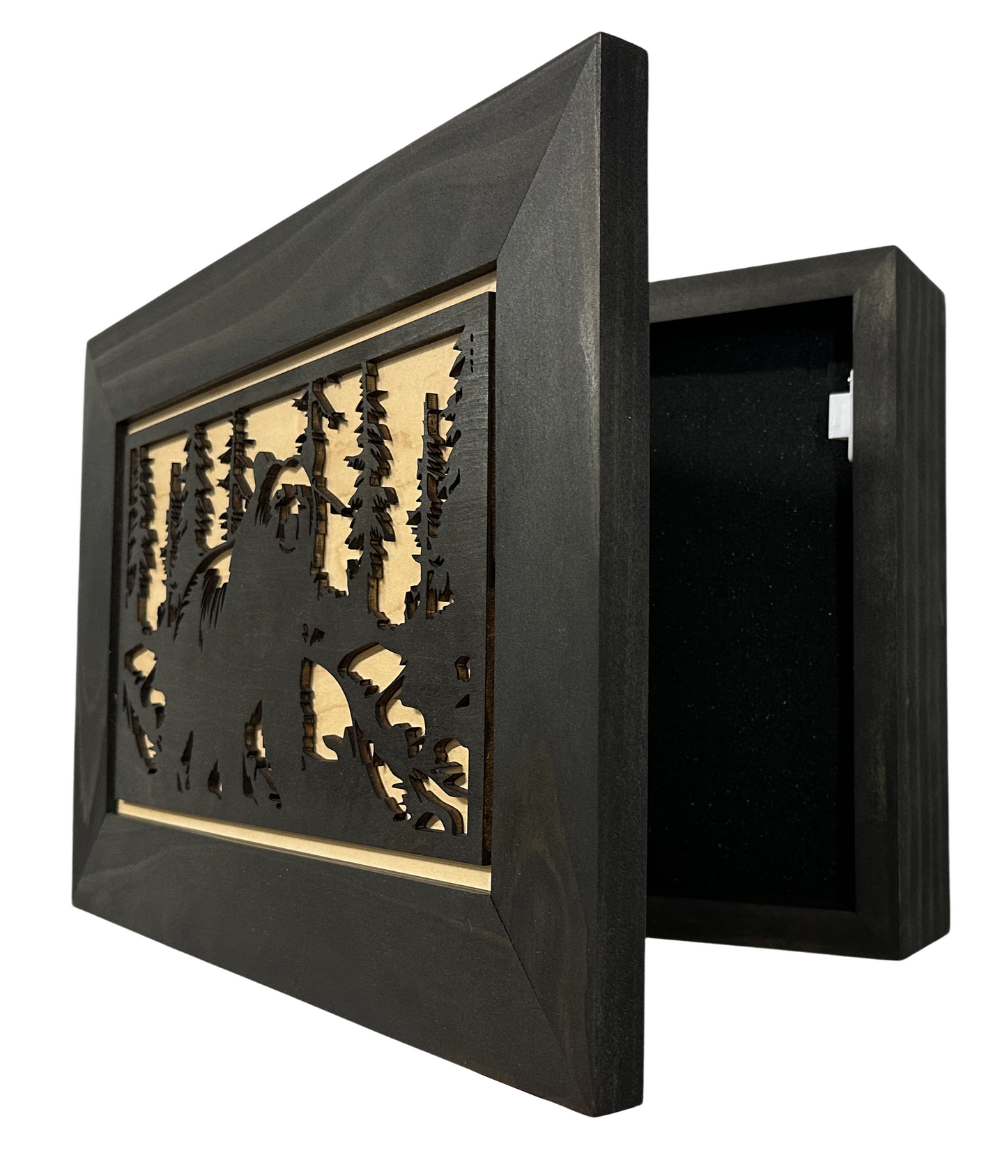 Hidden Black Bear Wall-Mounted Gun Cabinet – Safe Hidden Storage for Firearms Bellewood Designs