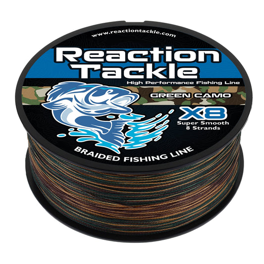Reaction Tackle X8 Braided Fishing Line - Green Camo 8 Strand Reaction Tackle