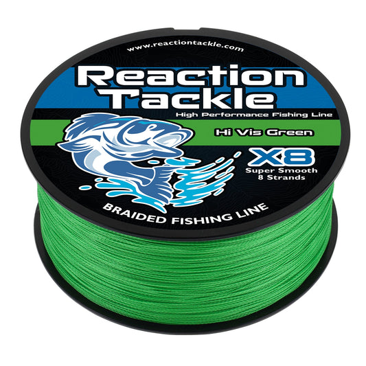 Reaction Tackle X8 Braided Fishing Line - Hi Vis Green 8 Strand Reaction Tackle