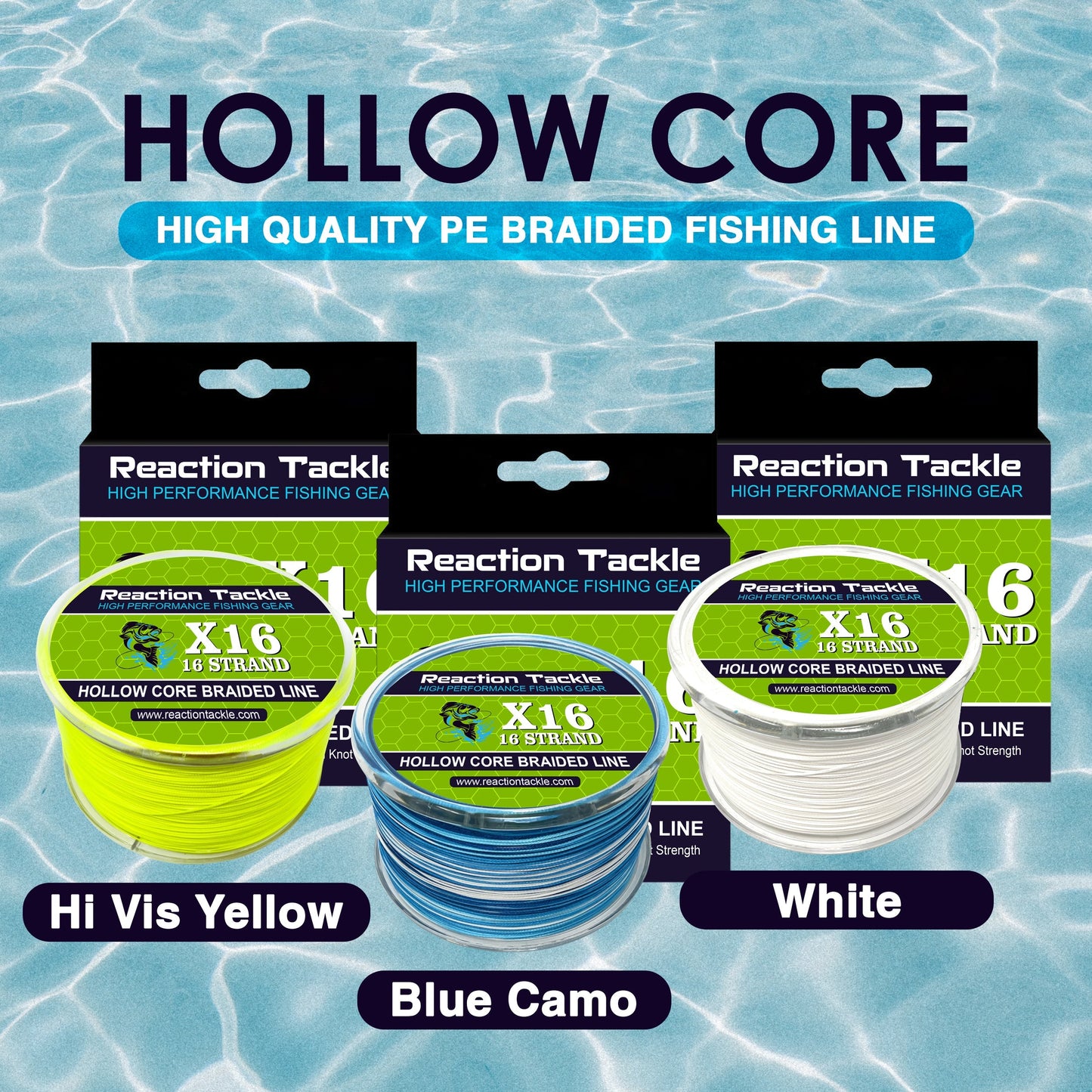 Reaction Tackle Hollow Core - 16 Strand Braided Fishing Line Reaction Tackle