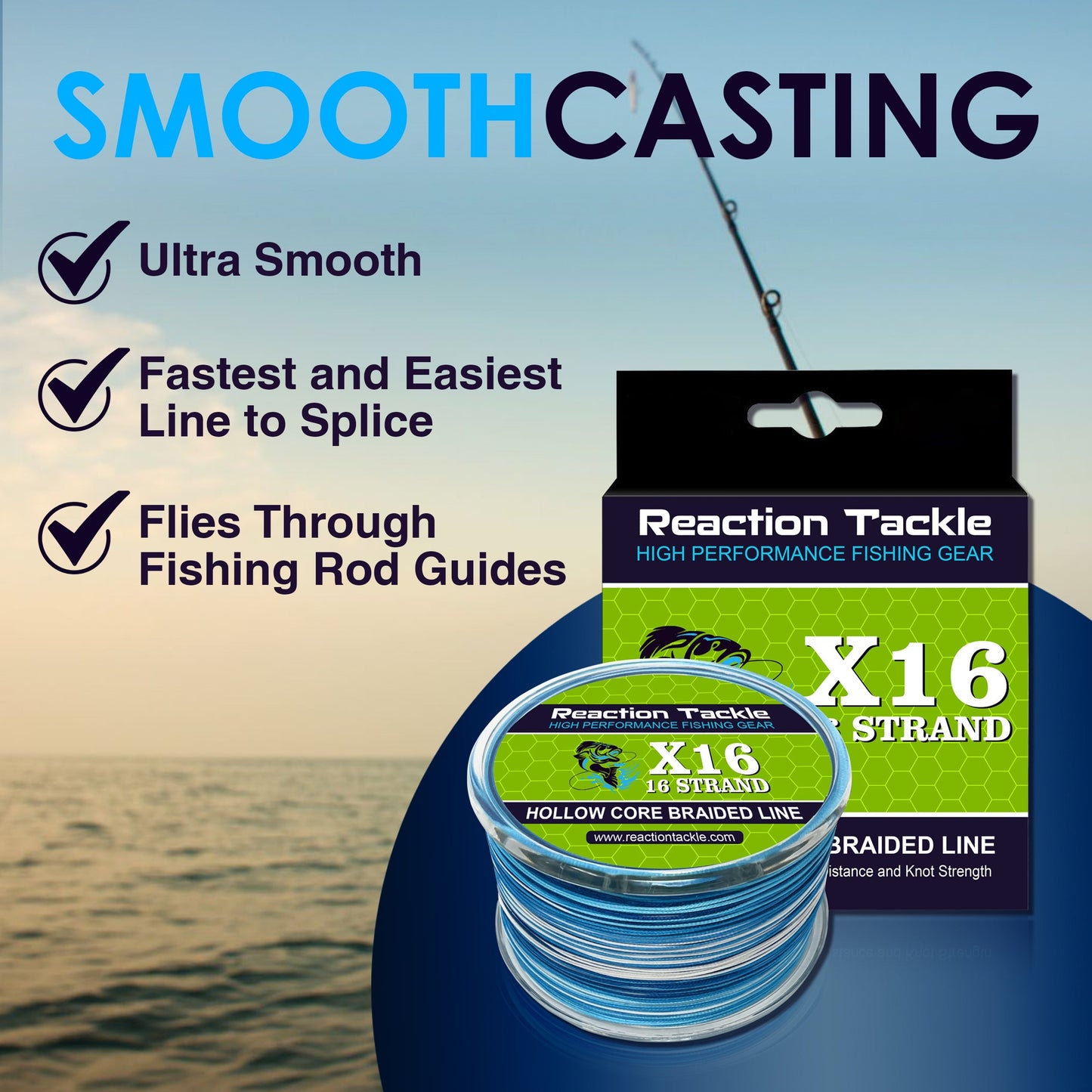 Reaction Tackle Hollow Core - 16 Strand Braided Fishing Line Reaction Tackle