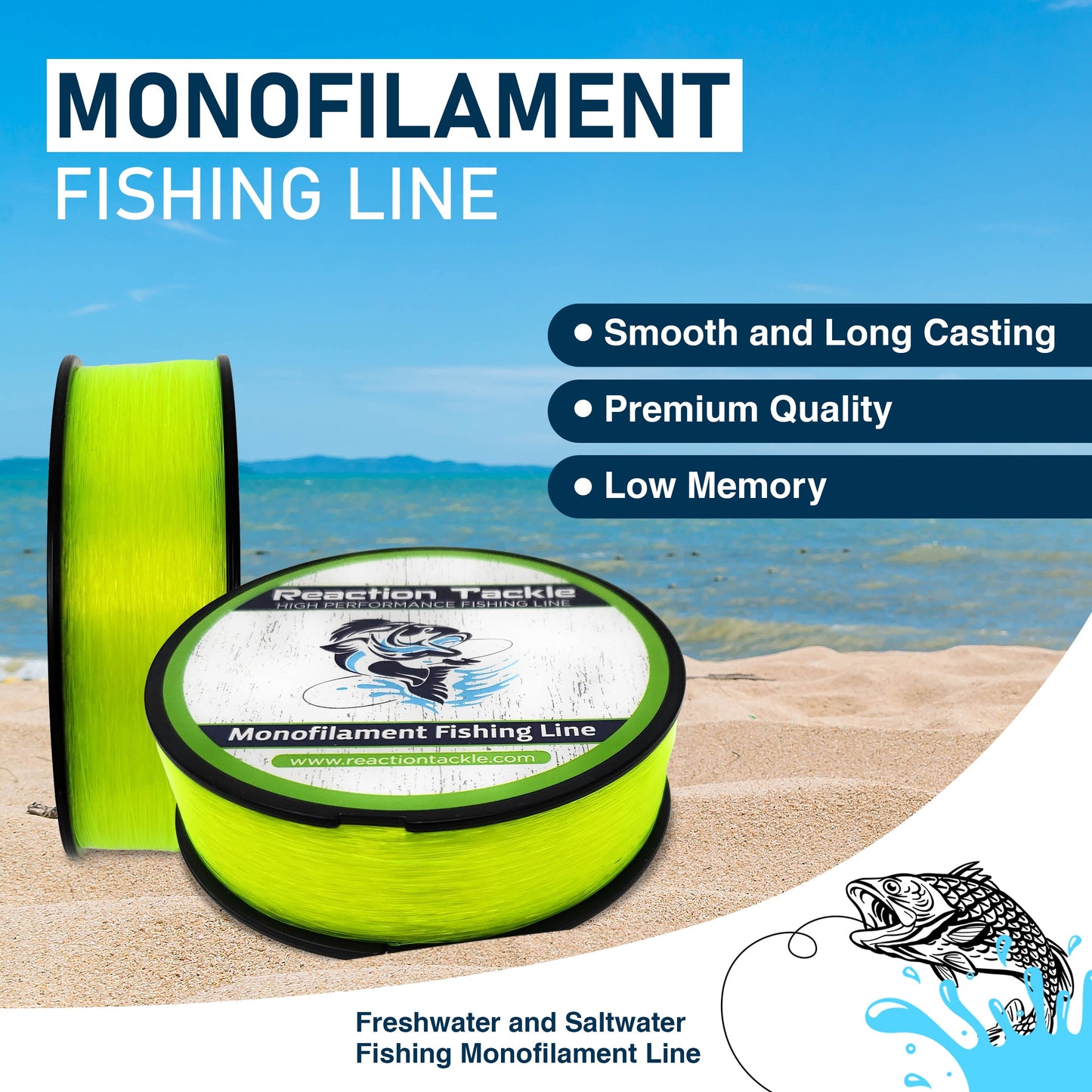 Reaction Tackle Nylon Monofilament Fishing Line 350 yard spools Reaction Tackle