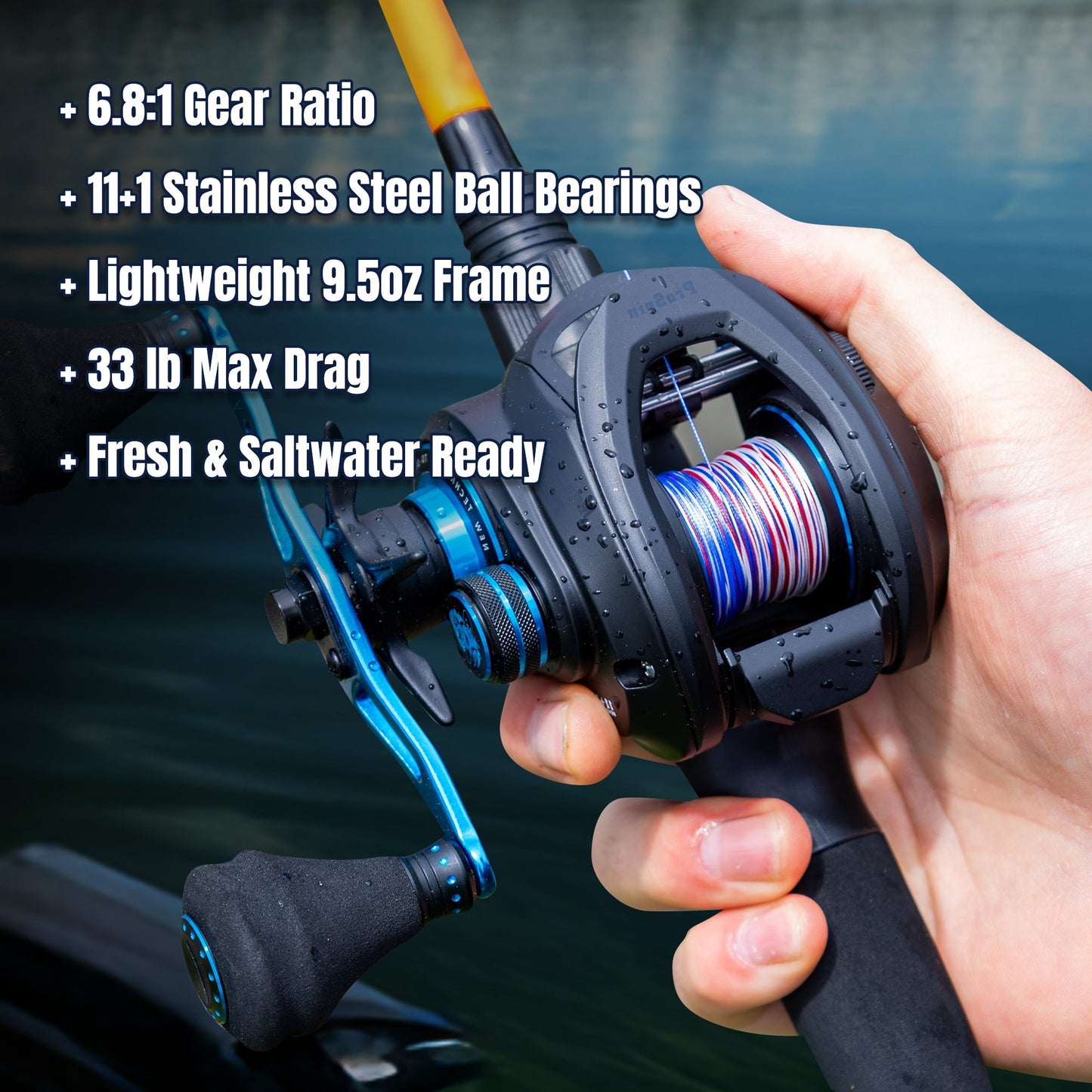 Reaction Tackle Baitcasting Fishing Reel – ProSpin Edition - 6.8:1 Gear Ratio - NEW Reaction Tackle