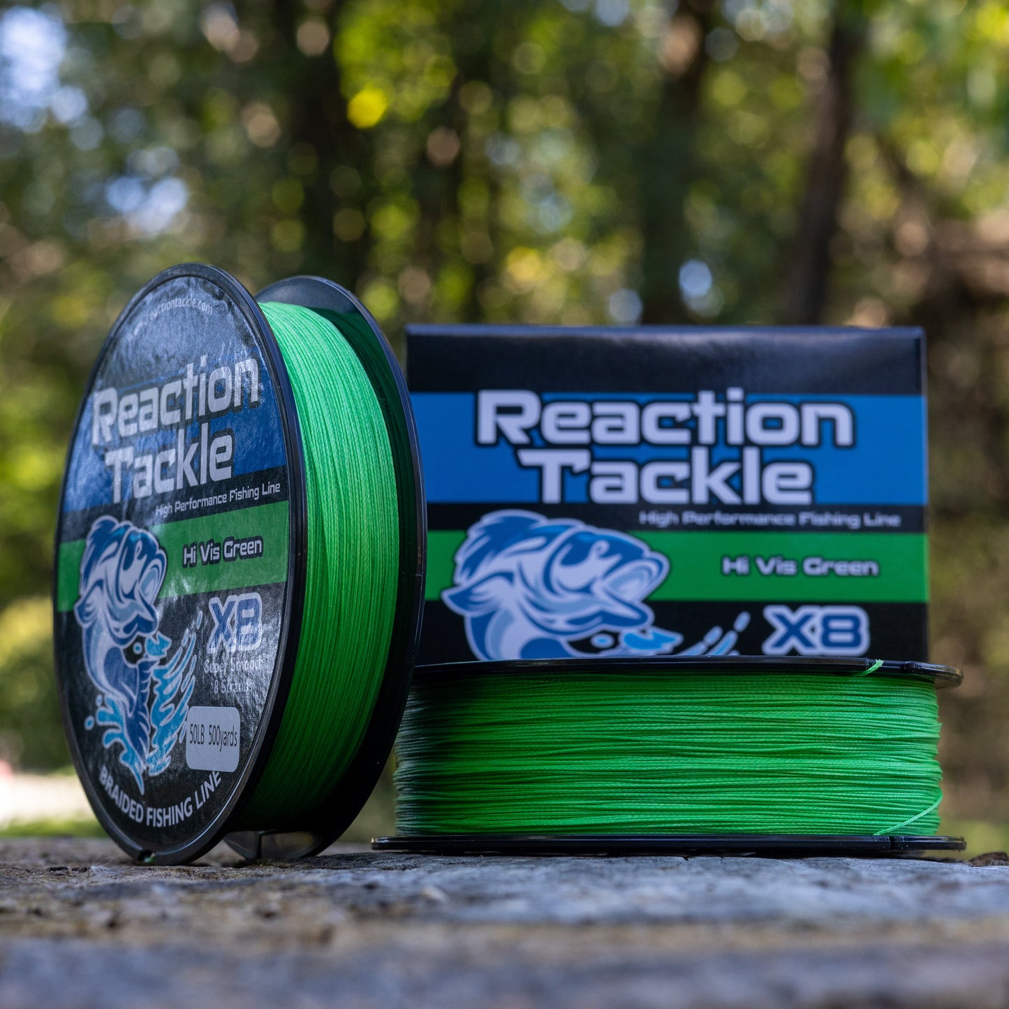 Reaction Tackle X8 Braided Fishing Line - Hi Vis Green 8 Strand Reaction Tackle