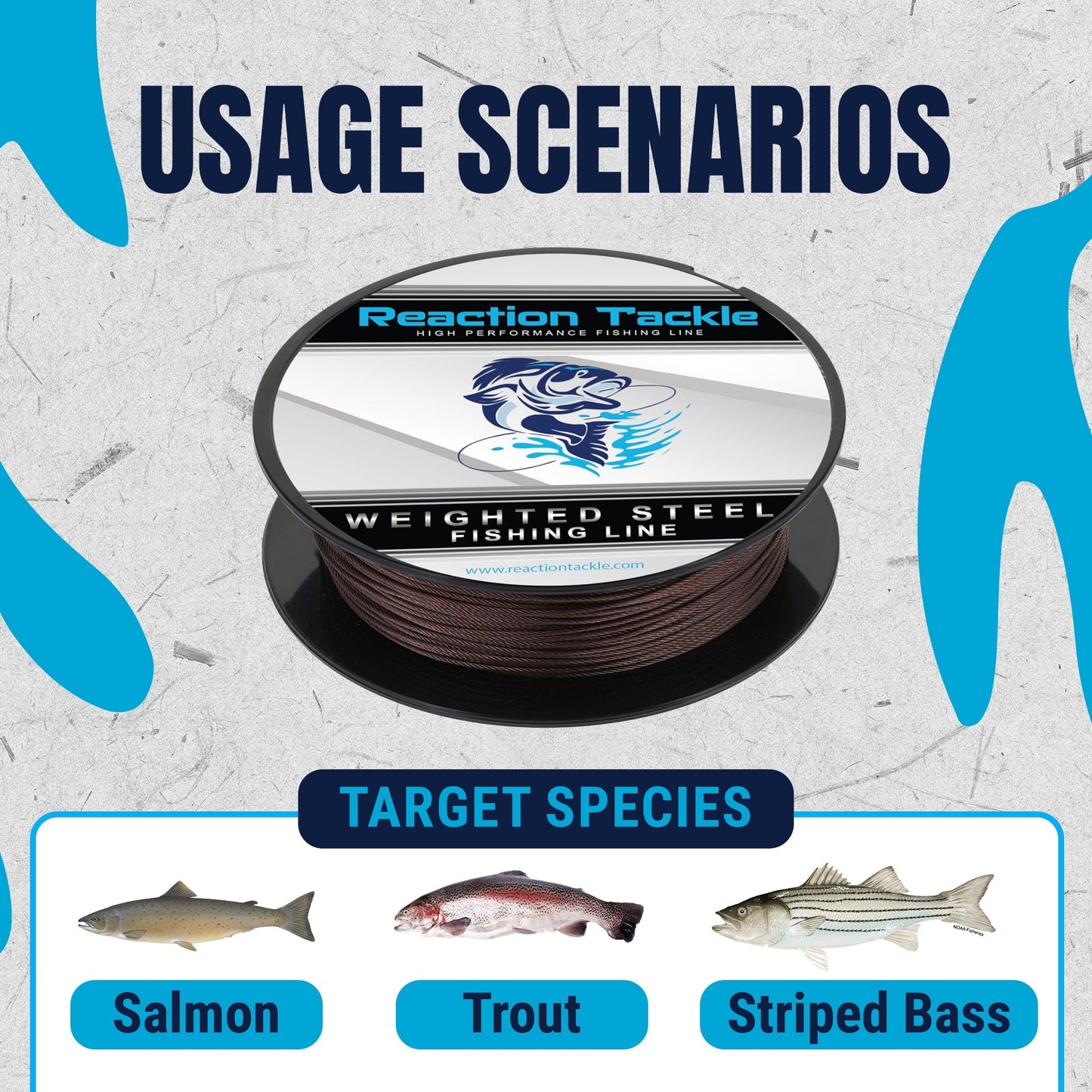 Reaction Tackle Weighted Stainless Steel Trolling Line 45LB- Premium Weighted Fishing Wire - New Reaction Tackle