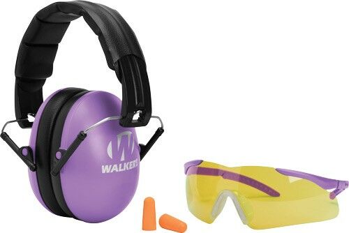 Walker's Youth Passive Shooting Ear Muffs Kit - 27dB Purple with Glasses & Plugs