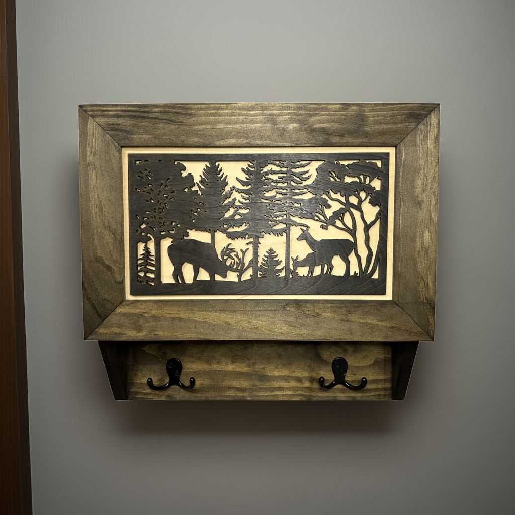 Deer Scene Wall Mounted Gun Cabinet Coat Rack – Secure & Stylish Wall Decor Hidden Firearm Concealment Furniture Key Hanger Deer Hunter Gift Bellewood Designs