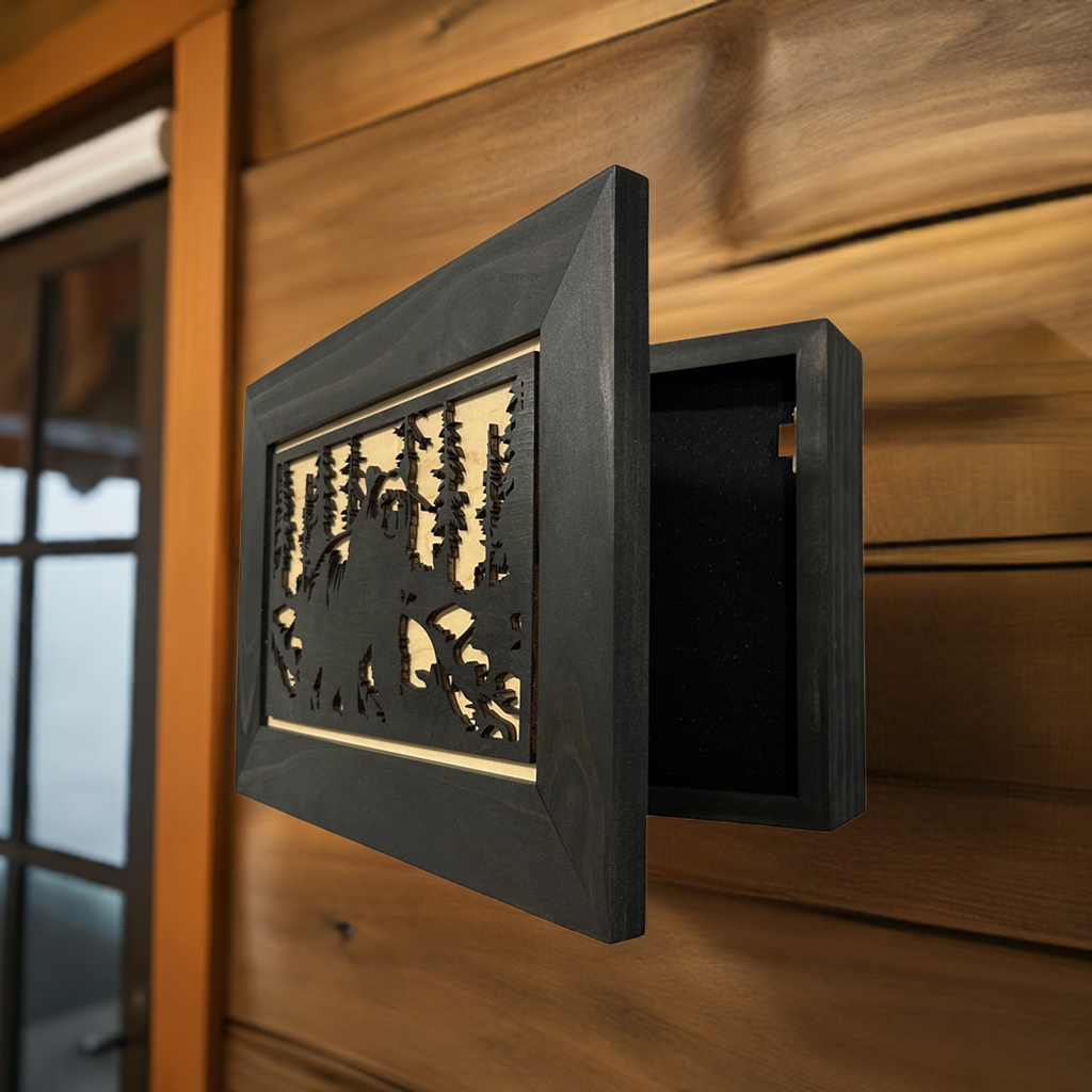 Hidden Black Bear Wall-Mounted Gun Cabinet – Safe Hidden Storage for Firearms Bellewood Designs