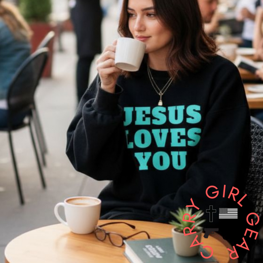 JESUS LOVES YOU SWEATSHIRT Carry Girl Gear