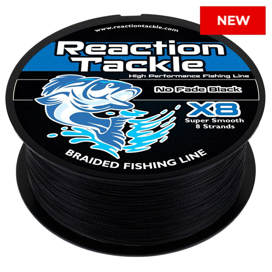 Reaction Tackle X8 Braided Fishing Line - NO FADE Black 8 Strand - NEW Reaction Tackle