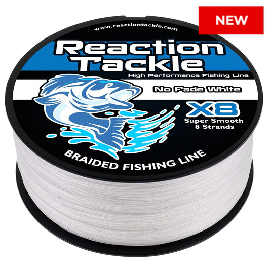 Reaction Tackle X8 Braided Fishing Line - NO FADE White 8 Strand - NEW Reaction Tackle