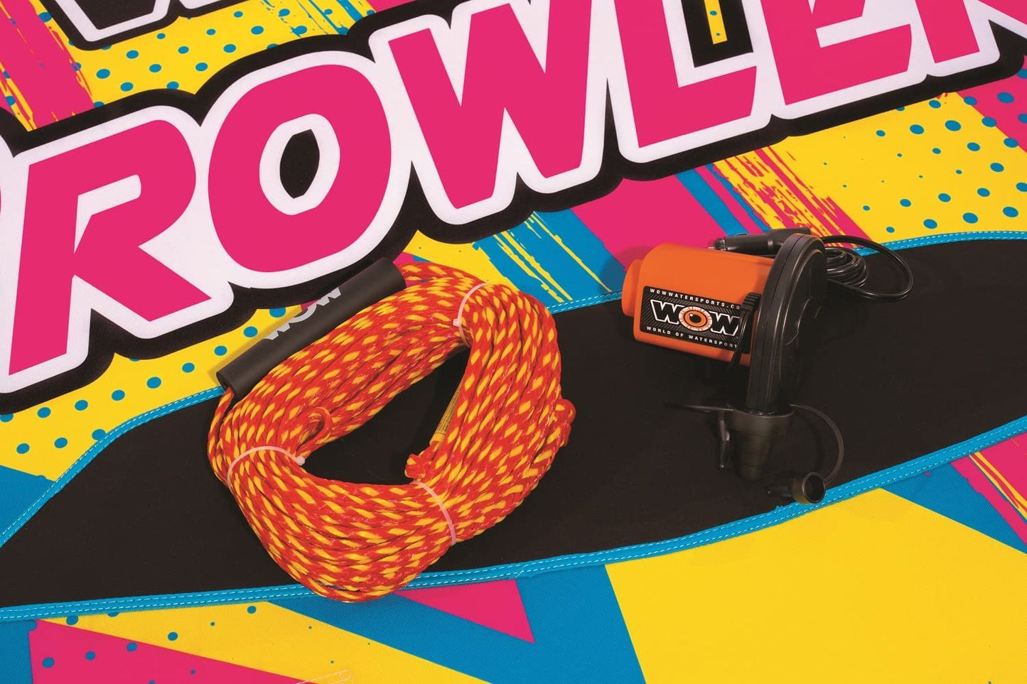 WOW Watersports Prowler Towable 2 Person 2P Starter Kit with 12V Pump and 2K Tow Rope