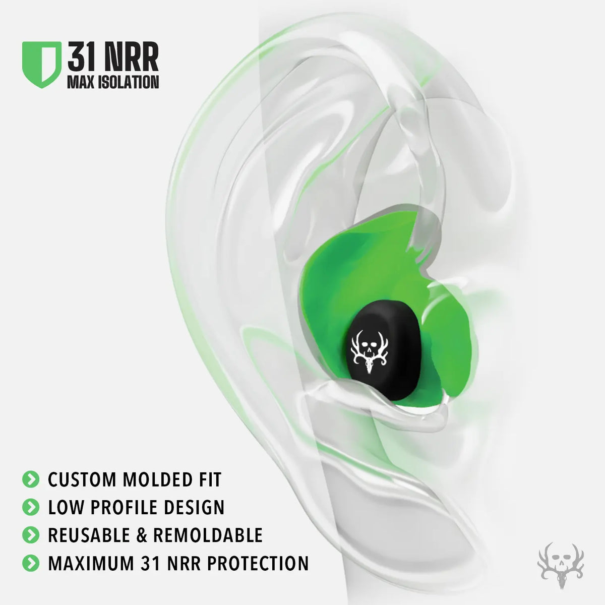 PRO Custom Molded Earplugs 31dB NRR Pro-Pack with Case and Lanyard Bone Collector Edition