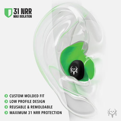 PRO Custom Molded Earplugs 31dB NRR Pro-Pack with Case and Lanyard Bone Collector Edition