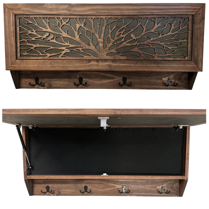 Birds in a Tree Large Gun Concealment Coat Rack - Handcrafted Wooden Gun Cabinets - Gun Shelf Hidden Storage for Rifles, Shotguns, & Handguns - Quick Access Hidden Wall Safe