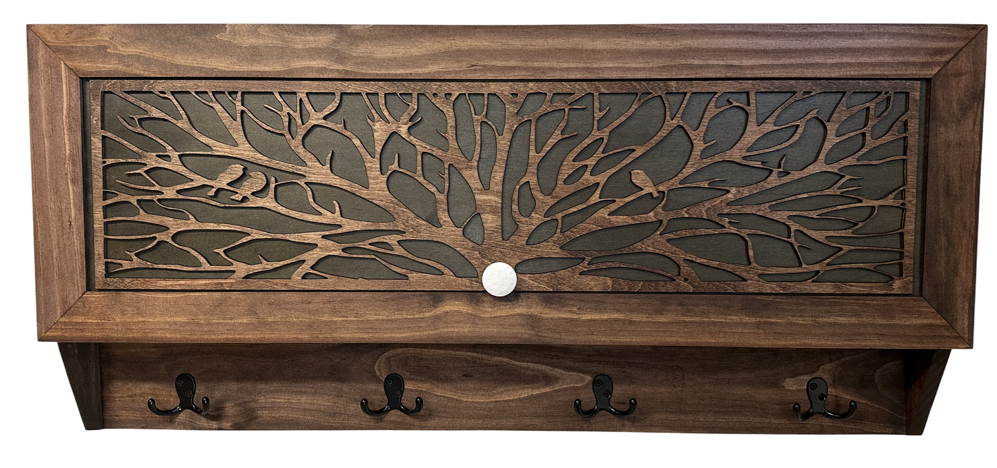 Birds in a Tree Large Gun Concealment Coat Rack - Handcrafted Wooden Gun Cabinets - Gun Shelf Hidden Storage for Rifles, Shotguns, & Handguns - Quick Access Hidden Wall Safe
