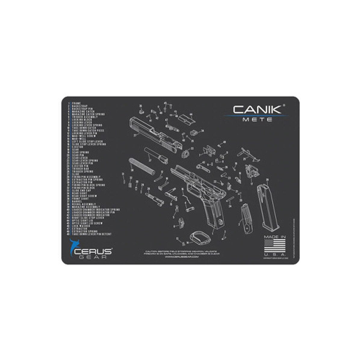 Canik Mete Schematic Handgun Mat – Charcoal Gray, 12" x 17"