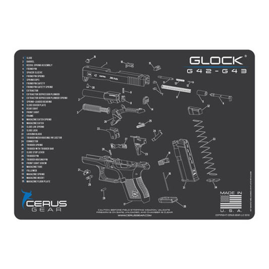 Cerus Gear Glock 42/43 Schematic Handgun Mat – Charcoal Gray, 12" x 17"