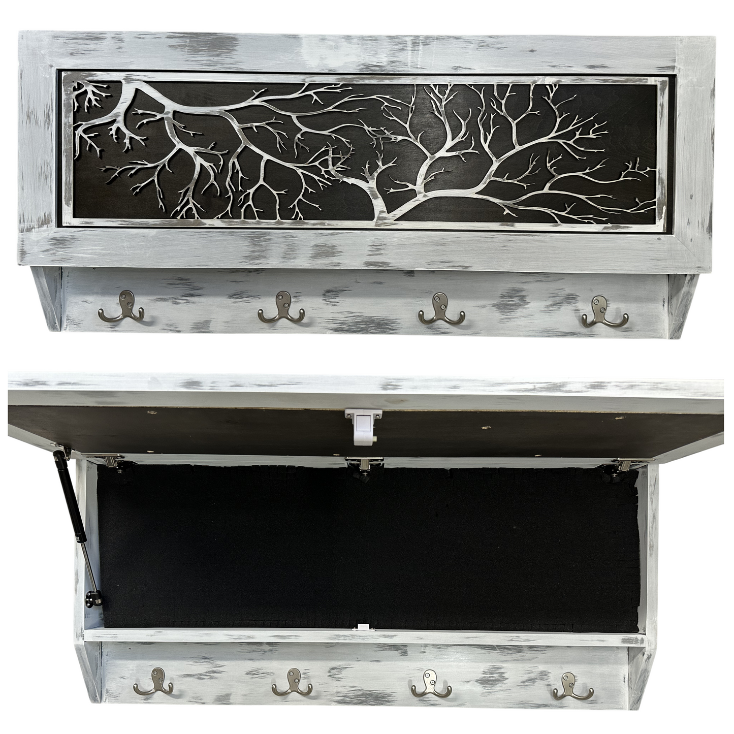 Winter Family Tree Gun Concealment Decor - Handcrafted Wooden Gun Cabinets - Gun Shelf Hidden Storage for Rifles, Shotguns, & Handguns - Quick Access Hidden Wall Safe