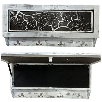 Winter Family Tree Gun Concealment Decor - Handcrafted Wooden Gun Cabinets - Gun Shelf Hidden Storage for Rifles, Shotguns, & Handguns - Quick Access Hidden Wall Safe