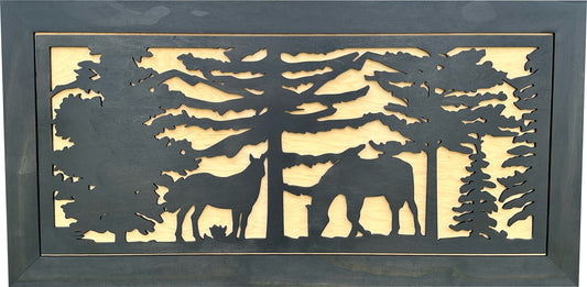 Horses Grazing Gun Concealment Decor - Handcrafted Wooden Gun Cabinets - Gun Shelf Hidden Storage for Rifles, Shotguns, & Handguns - Quick Access Hidden Wall Safe (Extra Large)