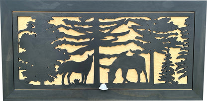 Horses Grazing Gun Concealment Decor - Handcrafted Wooden Gun Cabinets - Gun Shelf Hidden Storage for Rifles, Shotguns, & Handguns - Quick Access Hidden Wall Safe (Extra Large)