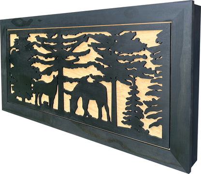 Horses Grazing Gun Concealment Decor - Handcrafted Wooden Gun Cabinets - Gun Shelf Hidden Storage for Rifles, Shotguns, & Handguns - Quick Access Hidden Wall Safe (Extra Large)