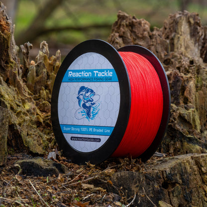 Reaction Tackle Braided Fishing Line - NO FADE Red Reaction Tackle