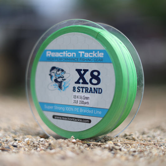 Reaction Tackle X8 Braided Fishing Line - Hi Vis Green 8 Strand Reaction Tackle