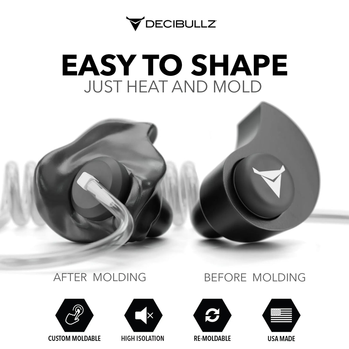 Custom Moldable Isolation Earpiece for Clear Tube, Radio, Surveillance, and Communication Headsets