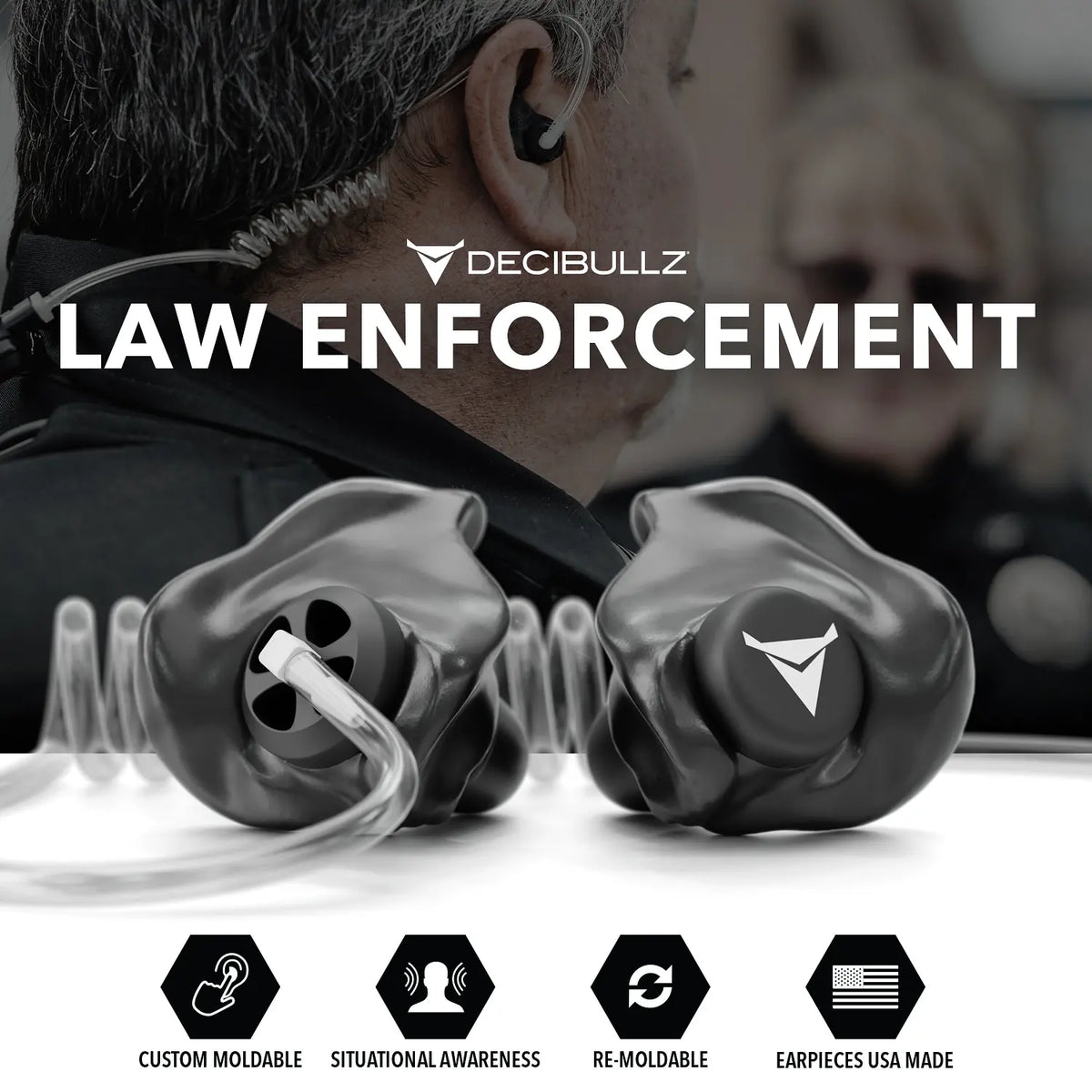 +Awareness Custom Molded Listen-Only Surveillance Acoustic Tube Headset