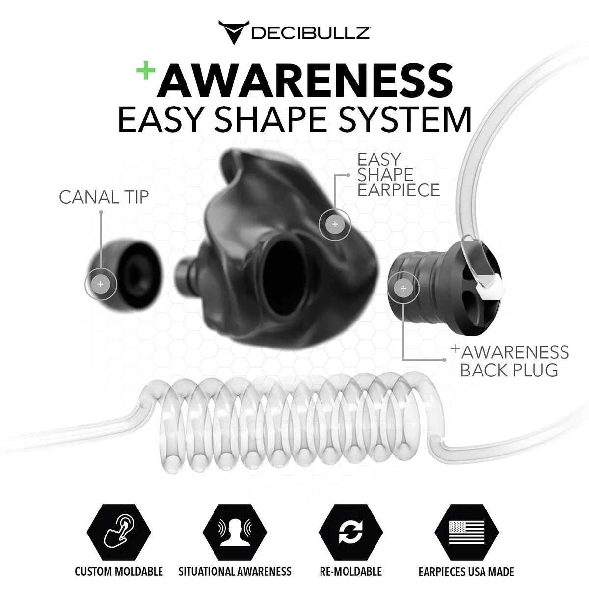 +Awareness Custom Molded Listen-Only Surveillance Acoustic Tube Headset