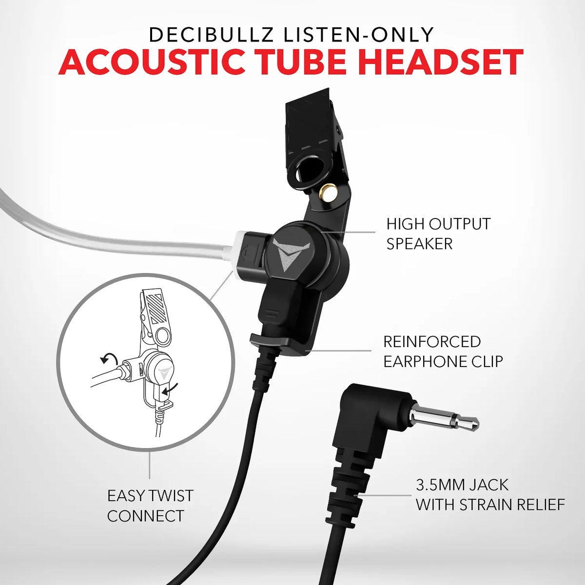 +Isolation Custom Molded Listen-Only Surveillance Acoustic Tube Headset