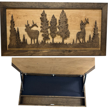 Deer and Elk Gun Concealment Decor - Handcrafted Wooden Gun Cabinets - Gun Shelf Hidden Storage for Rifles, Shotguns, & Handguns - Quick Access Hidden Wall Safe (Extra Large)
