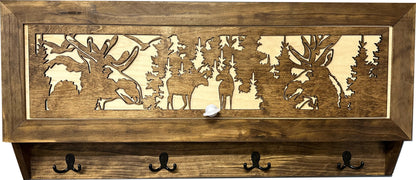 Moose Hunting Hidden Gun Storage Coat Rack Concealment Shelf with Hooks for Coats, Bags, & Hats
