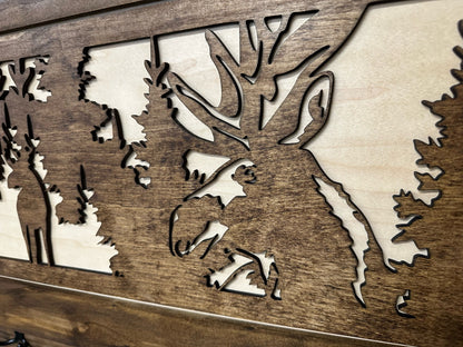 Moose Hunting Hidden Gun Storage Coat Rack Concealment Shelf with Hooks for Coats, Bags, & Hats