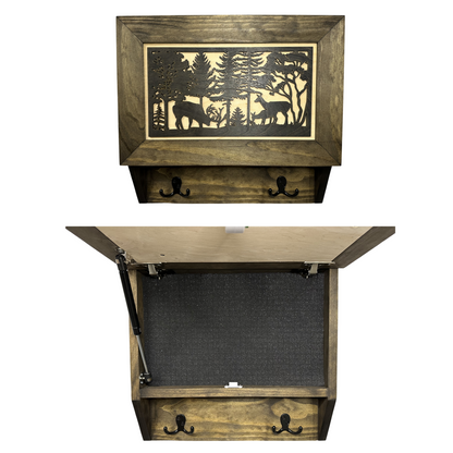 Deer Scene Wall Mounted Gun Cabinet Coat Rack – Secure & Stylish Wall Decor Hidden Firearm Concealment Furniture Key Hanger Deer Hunter Gift