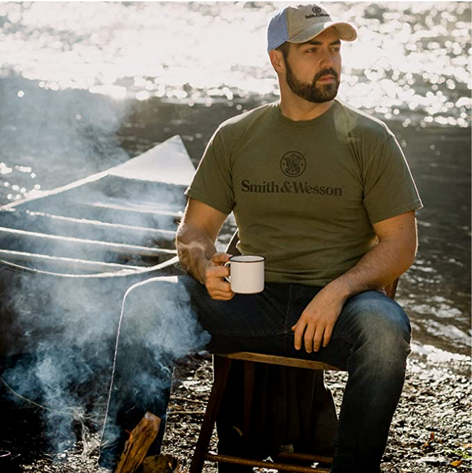 Smith & Wesson® Stacked Logo Men's Short Sleeve Tee - Military Green