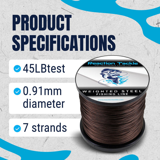 Reaction Tackle Weighted Stainless Steel Trolling Line 45LB- Premium Weighted Fishing Wire - New Reaction Tackle