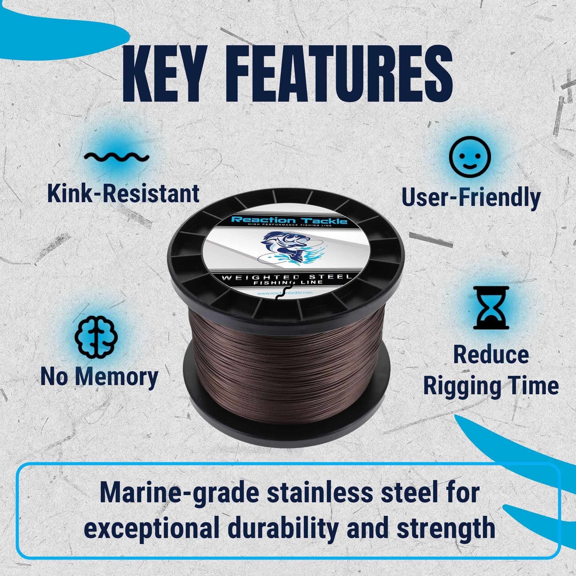 Reaction Tackle Weighted Stainless Steel Trolling Line 45LB- Premium Weighted Fishing Wire - New Reaction Tackle