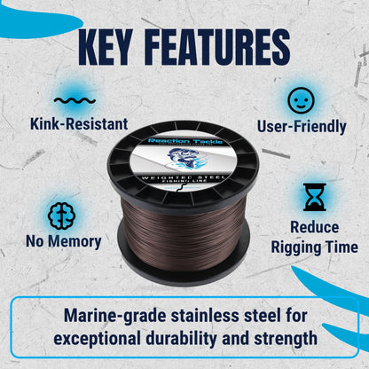 Reaction Tackle Weighted Stainless Steel Trolling Line 45LB- Premium Weighted Fishing Wire - New Reaction Tackle