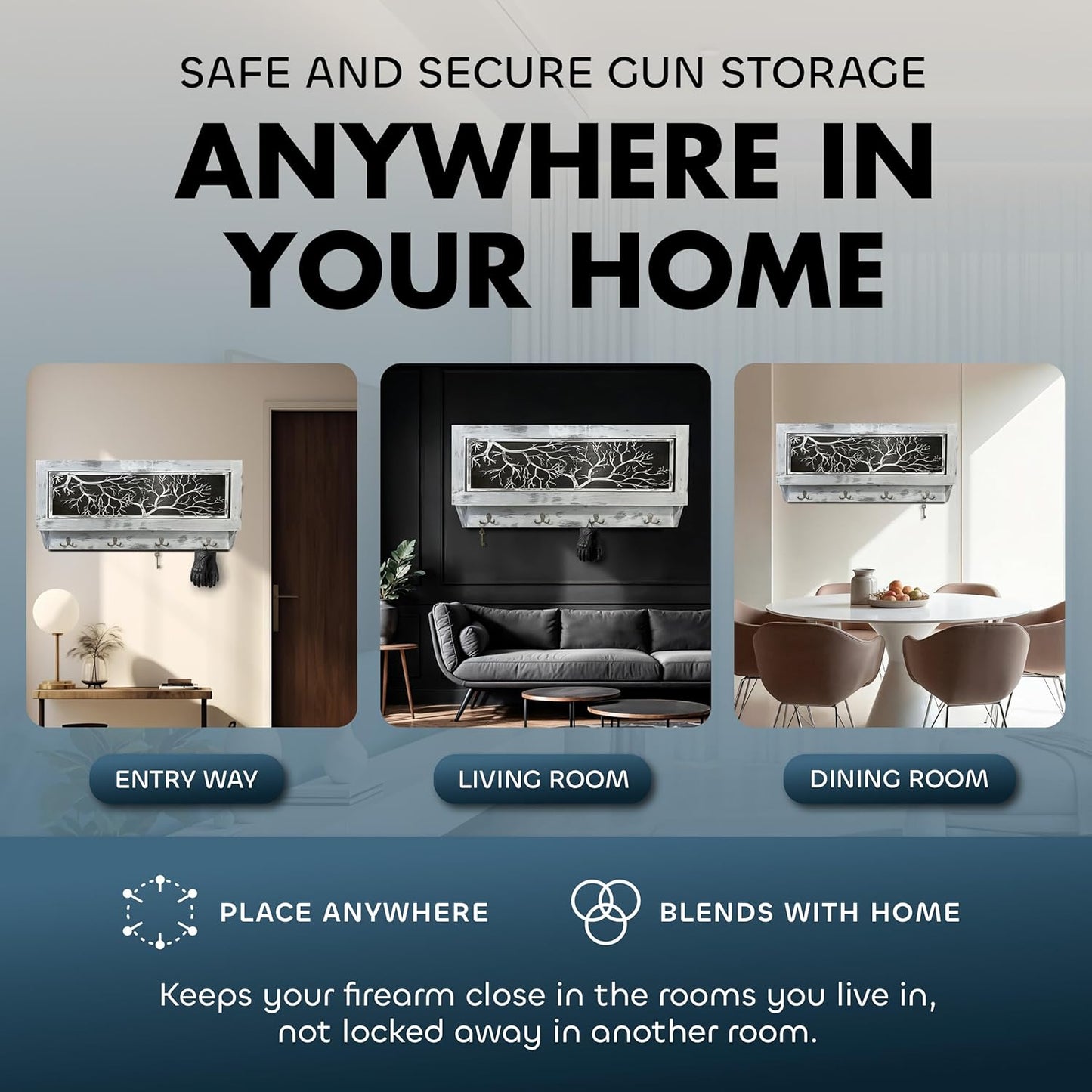 Winter Family Tree Gun Concealment Decor - Handcrafted Wooden Gun Cabinets - Gun Shelf Hidden Storage for Rifles, Shotguns, & Handguns - Quick Access Hidden Wall Safe