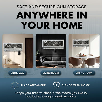 Winter Family Tree Gun Concealment Decor - Handcrafted Wooden Gun Cabinets - Gun Shelf Hidden Storage for Rifles, Shotguns, & Handguns - Quick Access Hidden Wall Safe