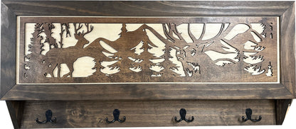 Deer Hunter Hidden Gun Storage - Coat Rack Concealment Shelf with Hooks for Coats, Bags, & Hats - Quick Access Hidden Gun Shelf - Hidden Storage Furniture with Secure Magnetic Lock