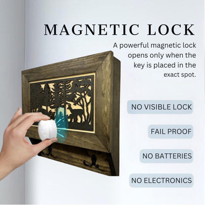 Deer Scene Wall Mounted Gun Cabinet Coat Rack – Secure & Stylish Wall Decor Hidden Firearm Concealment Furniture Key Hanger Deer Hunter Gift