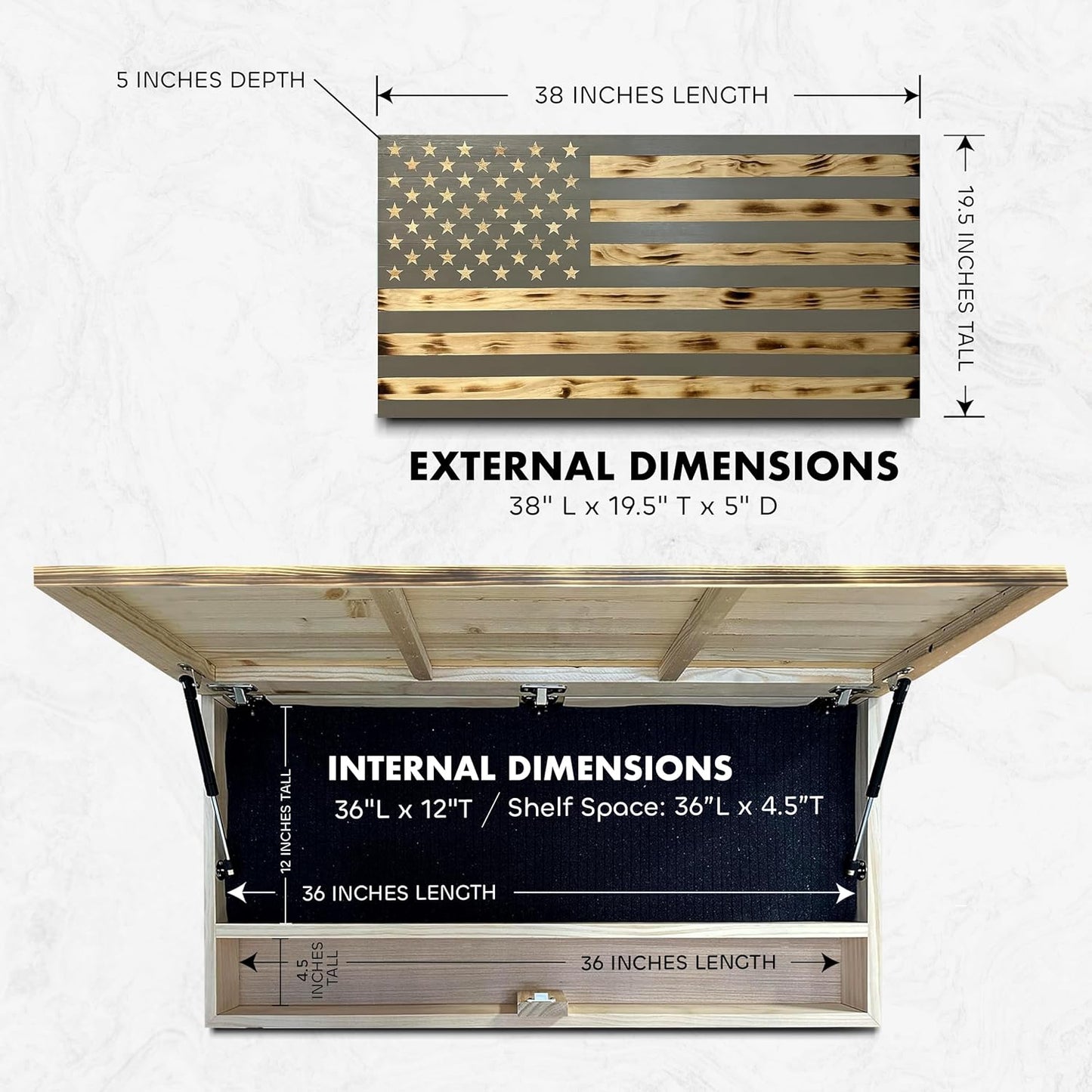 Large American Flag Gun Safe - Quick Access Hidden Gun Safe for Rifles, Shotguns, & Handguns - Gun Concealment Furniture with Magnetic Lock - Gun Self Hidden Storage (Gray)