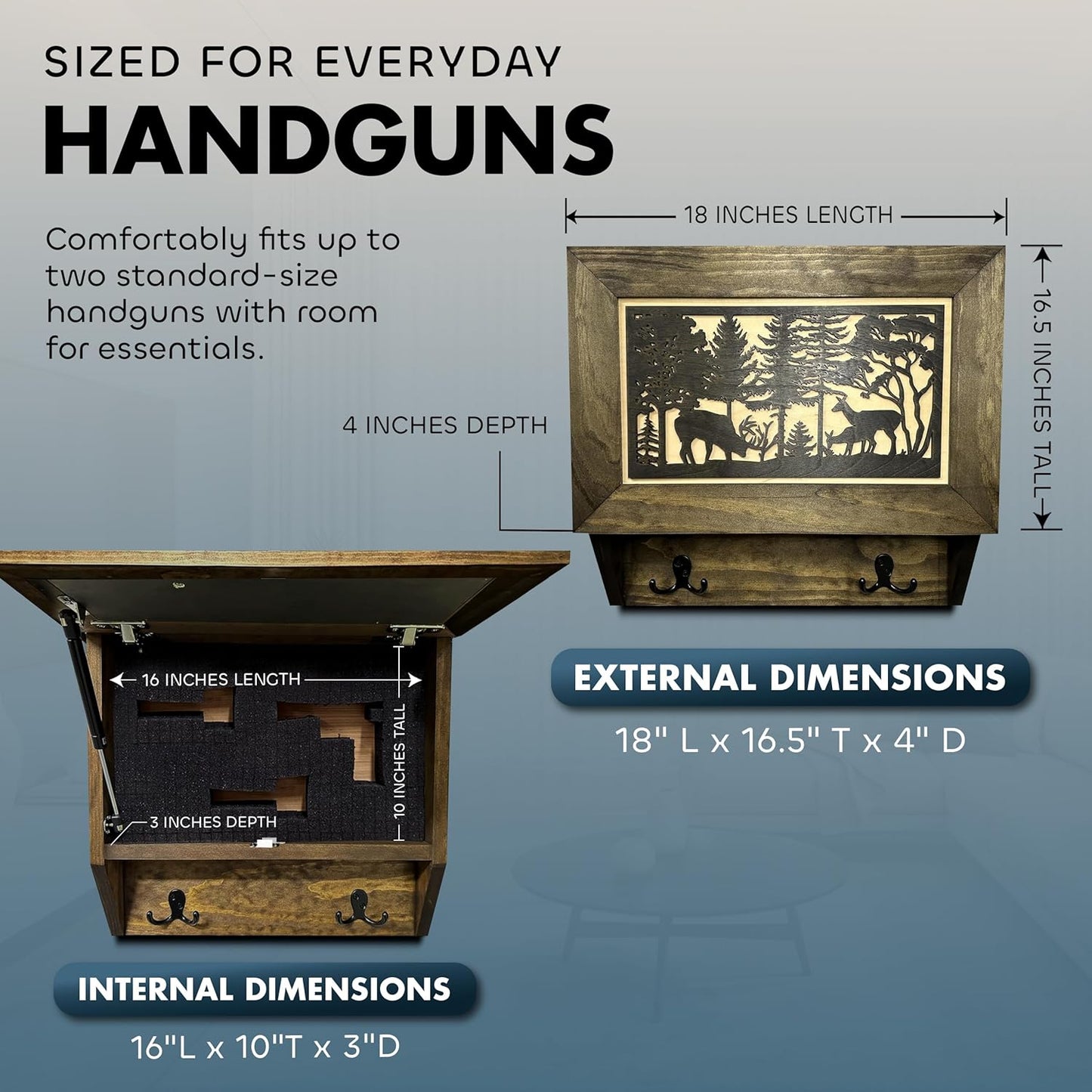 Gun Concealment Furniture - Deer Hunter Coat Rack Hidden Wall Safe with Hooks for Coats, Bags, & Hats - Quick Access Hidden Gun Storage - Wood Gun Cabinet with Secure Magnetic Lock