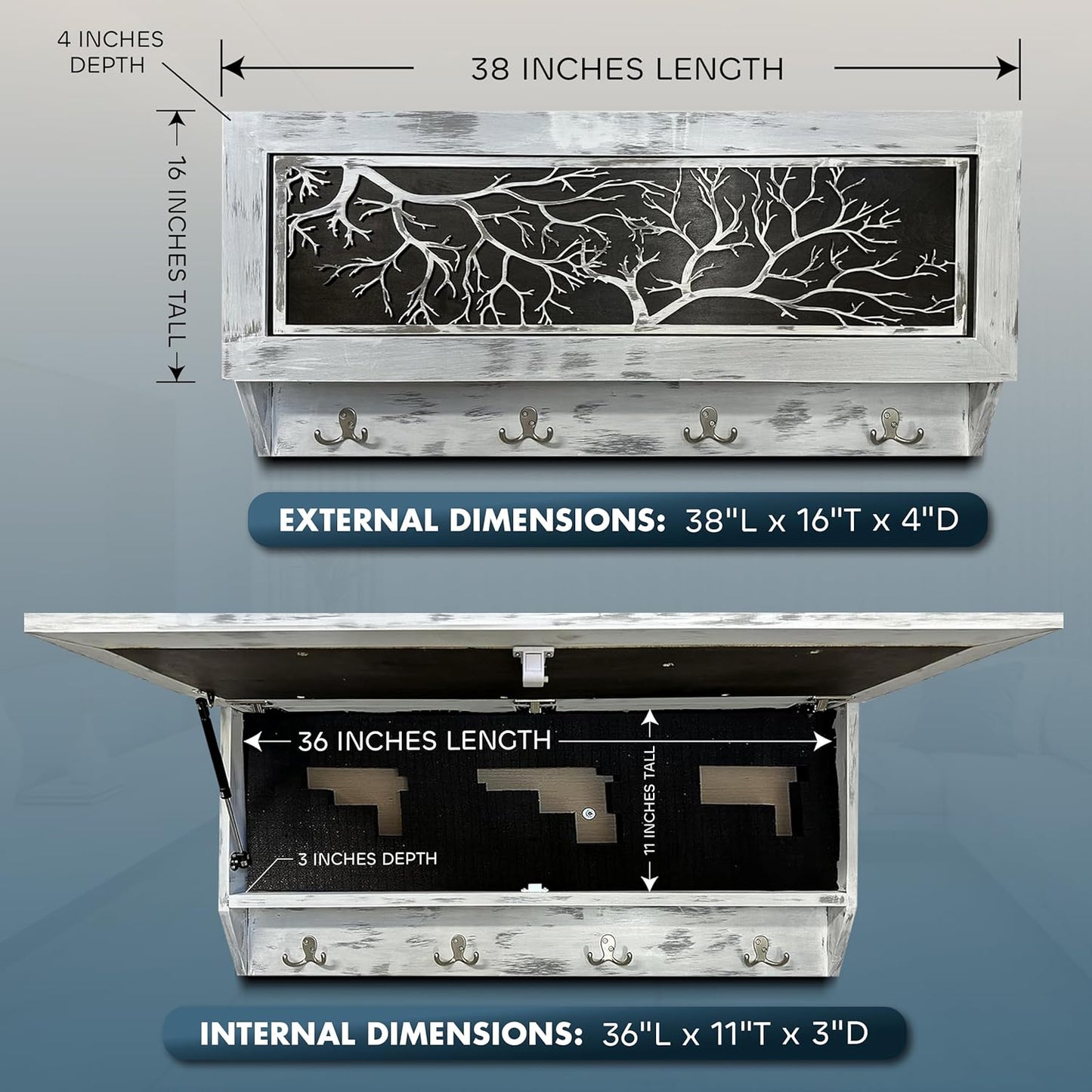 Winter Family Tree Gun Concealment Decor - Handcrafted Wooden Gun Cabinets - Gun Shelf Hidden Storage for Rifles, Shotguns, & Handguns - Quick Access Hidden Wall Safe